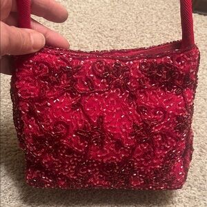 Vintage Handmade Red Beaded Handbag